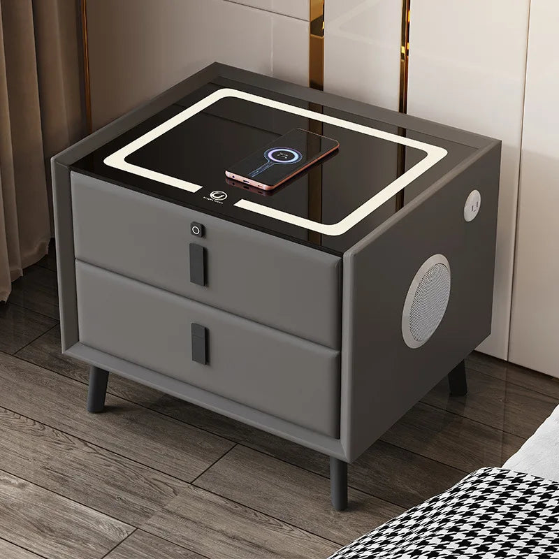 Intelligent Nightstands Organizer Furniture Cabinets Bedroom Wireless Charge Fingerprint Lock Bluetooth Audio Bedside Table