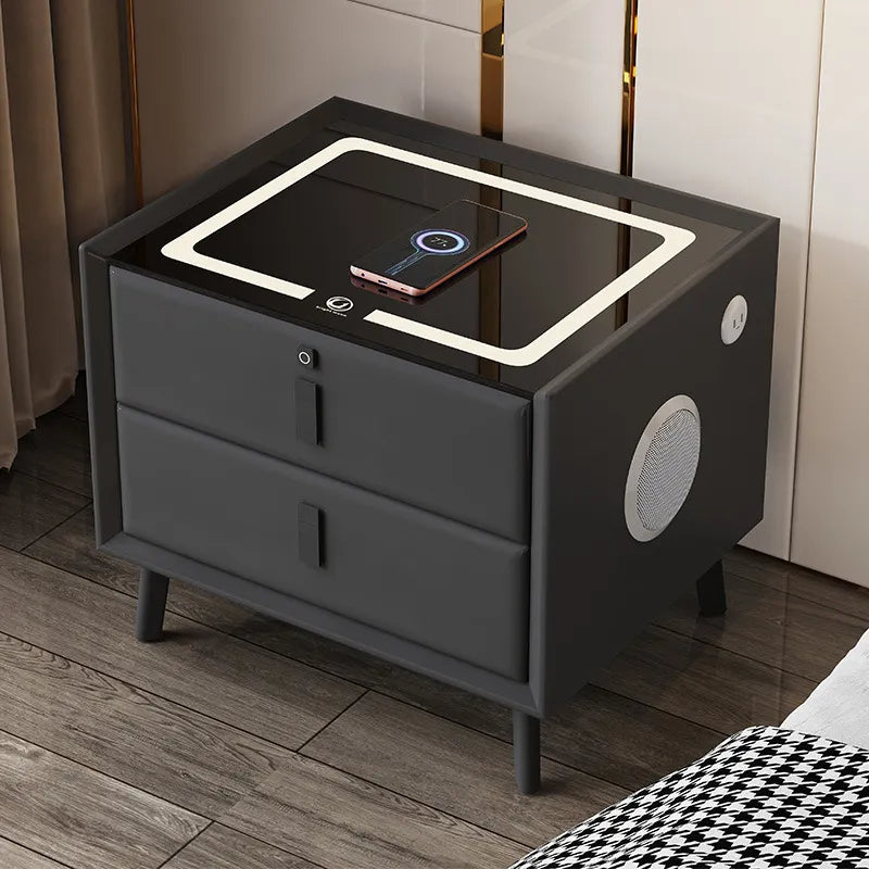 Intelligent Nightstands Organizer Furniture Cabinets Bedroom Wireless Charge Fingerprint Lock Bluetooth Audio Bedside Table