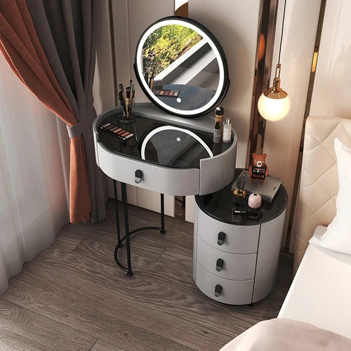 LED Container Dressing Table Mirror Chair Drawer Luxury Nordic Dressing Table Bulb Bedroom Penteadeira De Maquiagem Furnitures